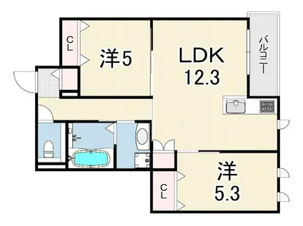 LA VITA摂津本山(2LDK/2階)の間取り写真