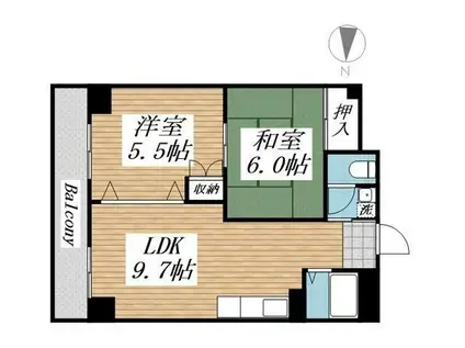 プリンセス片野II(2LDK/5階)の間取り写真