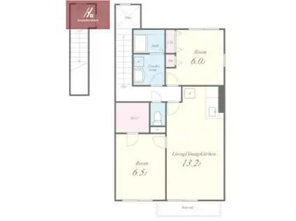 アドミラブール五条の宮 壱番館(2LDK/2階)の間取り写真