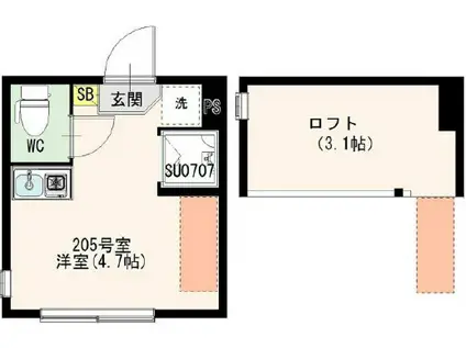 アイオライト(ワンルーム/2階)の間取り写真