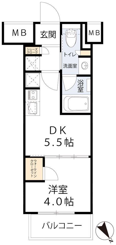 ザ・パークハビオ同心(1DK/10階)の間取り写真
