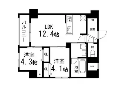 ルアーナ・エール・レジデンス仙台(2LDK/3階)の間取り写真