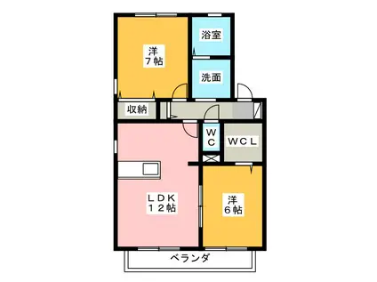 ポワール(2LDK/2階)の間取り写真