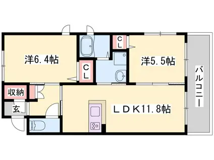 シャーメゾンきた(2LDK/3階)の間取り写真