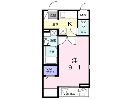 グラン・ルミエール淵野辺(1K/3階)の間取り写真