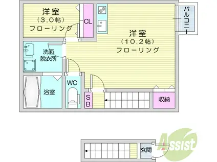 AIN MINAMISENDAI(1LDK/2階)の間取り写真