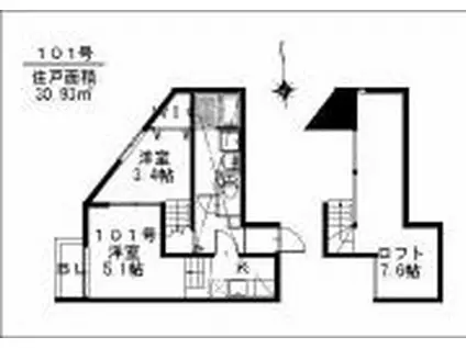 アルル姪浜駅南 391(2K/1階)の間取り写真