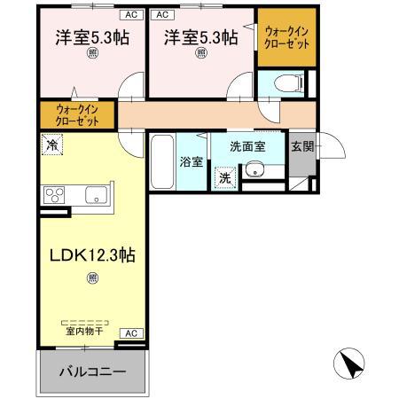 サンセール問屋町II(2LDK/3階)の間取り写真