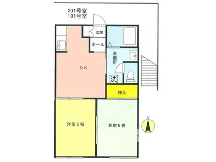 グリーンハイツA(2DK/1階)の間取り写真