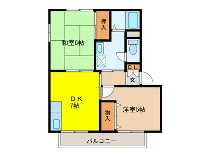 フォンテーヌT&HB棟(2DK/2階)の間取り写真