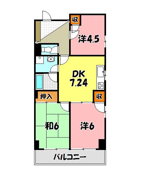 AQUA明石大久保(3DK/2階)の間取り写真
