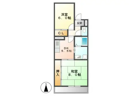 ハピネス1(2DK/2階)の間取り写真