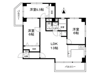 中落合東豊エステート あD40(3LDK/2階)の間取り写真