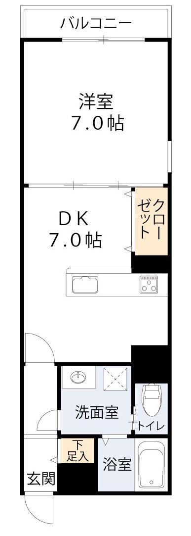FUKUE BLD 松ヶ枝町(1DK/3階)の間取り写真