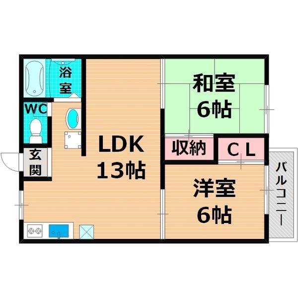 セキスイ緑地ハイツ(2LDK/2階)の間取り写真