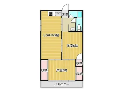 茜部羽田マンション(2LDK/3階)の間取り写真