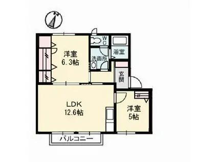クレセントガーデン D棟(2LDK/2階)の間取り写真