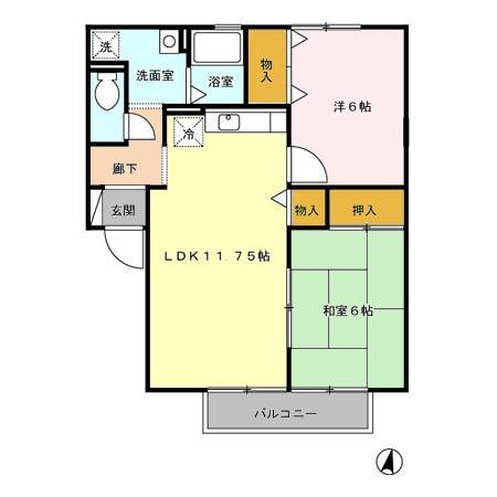 エスポワール(2LDK/2階)の間取り写真