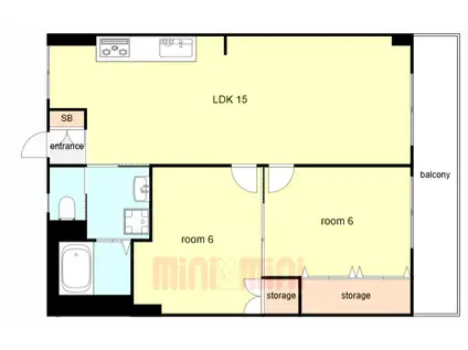 北野マンション1号棟(2LDK/2階)の間取り写真