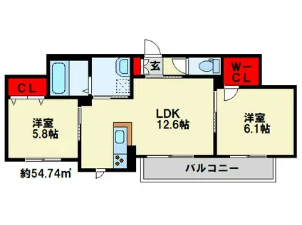 クロシェット (2LDK/3階)の間取り写真