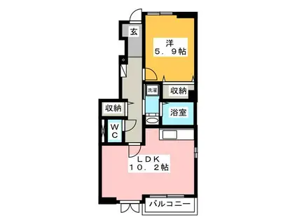 ヴェルデ向陽III(1LDK/1階)の間取り写真