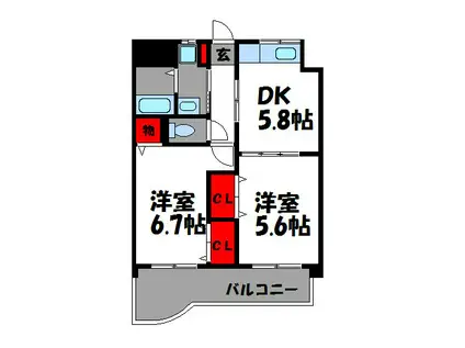 スヴニール(2DK/5階)の間取り写真