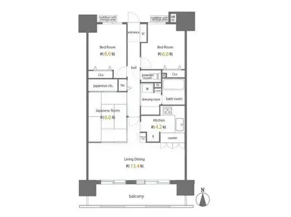 ライオンズステージキャピタルイースト(3LDK/4階)の間取り写真