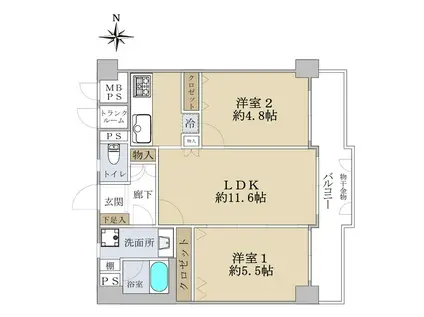 ライオンズマンション東花園(2LDK/5階)の間取り写真
