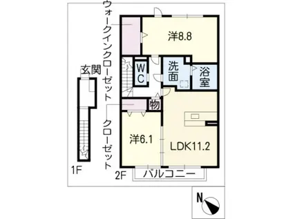 セジュール華(2LDK/2階)の間取り写真