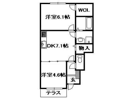 フローラ上津台I番館(2DK/1階)の間取り写真