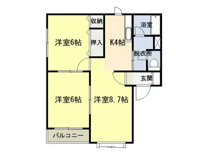 ラ・ポレール白樺(2LDK/2階)の間取り写真