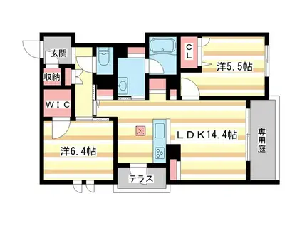 シャーメゾン グランデ 北郡山(2LDK/1階)の間取り写真