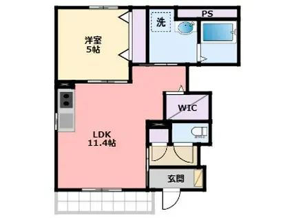 西宮市甲子園町アパート(1LDK/1階)の間取り写真