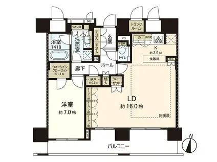 パークホームズ札幌大通イーストレジデンス(1LDK/6階)の間取り写真