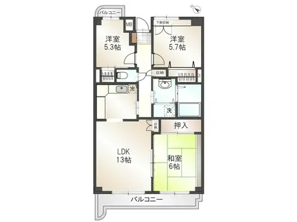 メゾンリバージュ3号館(3LDK/2階)の間取り写真