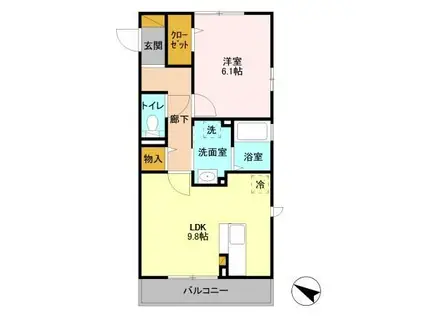 イーストファインヒルズ(1LDK/3階)の間取り写真