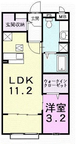 ハートベイルC(1LDK/1階)の間取り写真