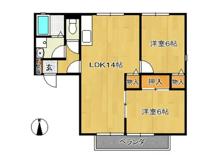 ユリセレクト A棟(2LDK/2階)の間取り写真