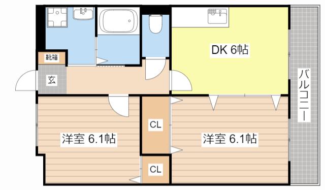 エスポワールプレース(2DK/1階)の間取り写真
