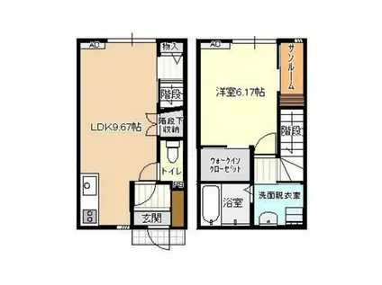 ビオラ古定塚(1LDK/2階)の間取り写真