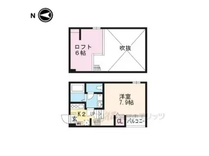 ハーモニーテラス高塚(1K/2階)の間取り写真