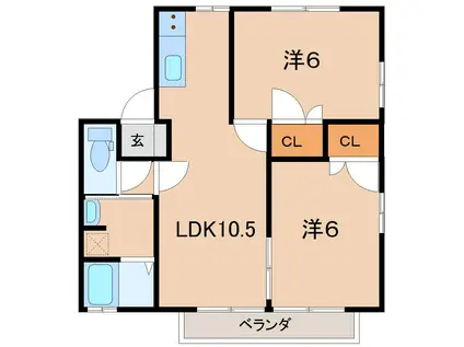 サニーヒル郭内(2LDK/2階)の間取り写真