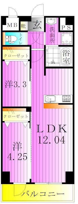 GENOVIA六町(2LDK/1階)の間取り写真