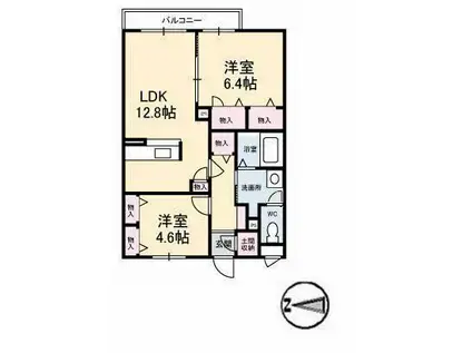 ベルアネスB(2LDK/1階)の間取り写真