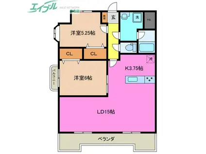 モンクレッシュ(2LDK/4階)の間取り写真