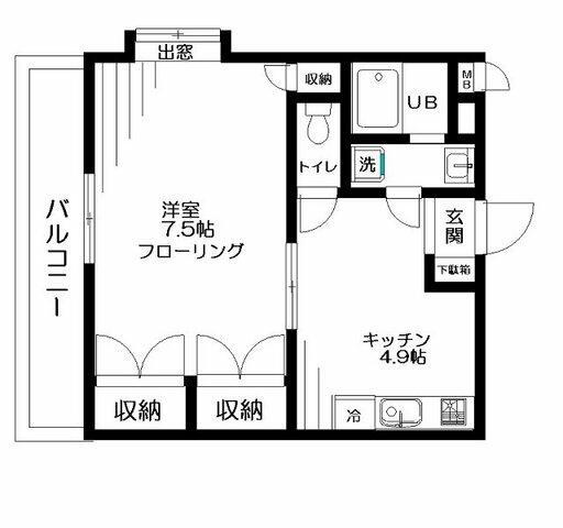 サングレース(1DK/4階)の間取り写真