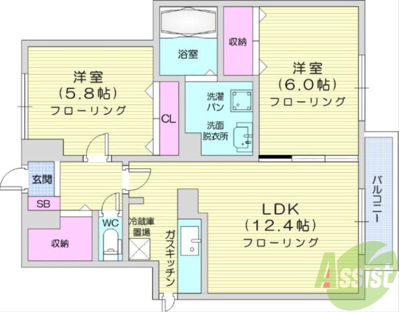 ウォーム郡山(2LDK/1階)の間取り写真