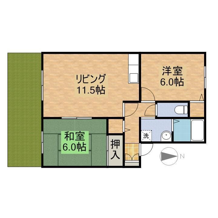 セジュール西村(2LDK/1階)の間取り写真