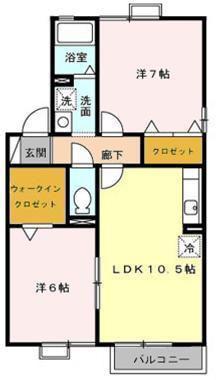 ディアコートA(2LDK/2階)の間取り写真