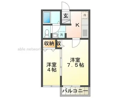 イーストイン(2K/1階)の間取り写真